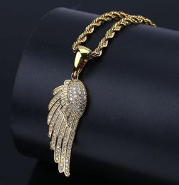 style feather pendant set with zircon plated gold man hiphop personality necklace2858758