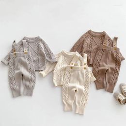Clothing Sets 2024 Baby Sweater Set Boys And Girls Knitted Strap Pants Jumpsuit 2 Pieces 3m-24m