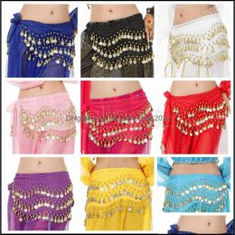 Ethnic Clothing 145X24Cm Fashion Girls Belly Dance Waist Chain 128Coin Wrap Costume Child Hip Scarf Clothes Kids Stage Wear Aaa599 D Otry0