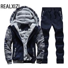 Winter Sports Jacket Pants Suits Men's Coats Trousers Sets Thicken Fleece Thermal Hoodies Set Camouflage Tracksuit Sweatshirts 240106