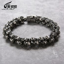 Eyeyoyo Punk Skull Bracelets Men Stainless Steel Shiny Matte Charm Link Chain Brecelets Male Gothic Jewellery 240105