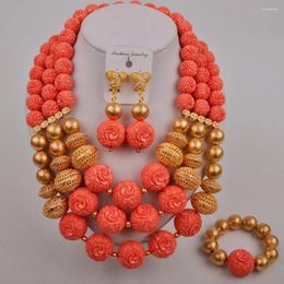 Necklace Earrings Set Choker Pink African Jewellery Artificial Coral Beads Nigerian Wedding Bridal