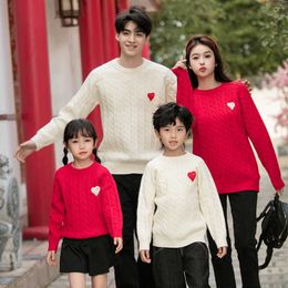 Men's Shorts Parent Child Outfit Mother Mother Daughter Sweater a Family of Three Autumn and Winter 2023 New Girls' Red Fried Dough Twists Dress