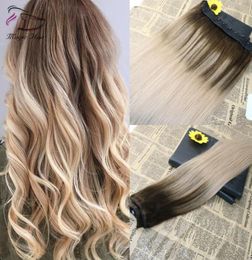 5 Clips One Piece Clip In Human Hair Extensions With Lace Straight Brazilian Virgin Hair Ombre Balayage Color 4 Fading To 182130926