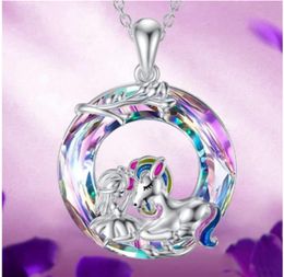 New Colourful Unicorn Crystal Tree of Life Unicorn Pendant Necklace Fashion Fivepointed Star Accessories A Variety of Couple Colla9442547