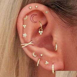 Nose Rings & Studs Nose Rings Studs Helix Tragus Rook Piercing Earring For Women Cartilage Cute Moon Star Conch Clip Zircon Hoop Jewe Dh1Jx