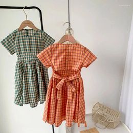 Girl Dresses Girls Plaid Waist Tether Dress Princess Summer Children's Clothing