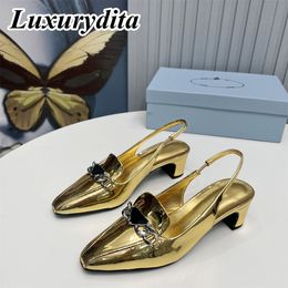 High quality Designer Womens High Heels Luxury Dinner Leather Sandals Fashion Design Casual Muller Shoes Office Girl Bar Shoes for ladys triangle heel YMPR 0039