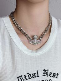 Designers jewels Vivienne Empress Dowager Dowager Full Diamond Saturn Magnet Buckle Necklace High Version Planet Clavicle Chain Choker Neckchain Female