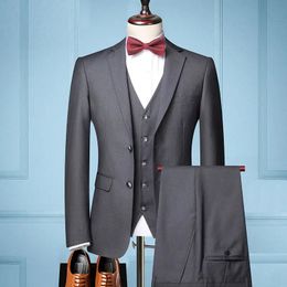 S-7XL Blazer Vest Trousers Men's Suit Fashion Business Italian Style Gentleman Casual Wedding Dress Formal 3-piece Set 240106