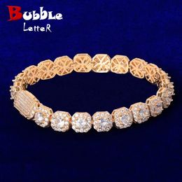 Bubble Letter Clustered Tennis Bracelet for Men Real Gold Plated Hip Hop Jewellery Iced Out Trend 240105