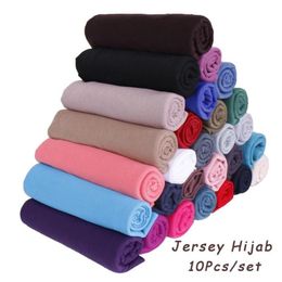 Scarves Pieces Premium Cotton Jersey Hijab Scarf Women Solid Shawl Stretchy Headscarf Muslim Headband Maxi Hijabs SetScarves6197306