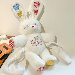 Loving Embroidered Rabbit Kindergarten Plush Backpack Characters Role Play Toy Shoulder Bag Lovely Room Decor Xmas Gifts 240105