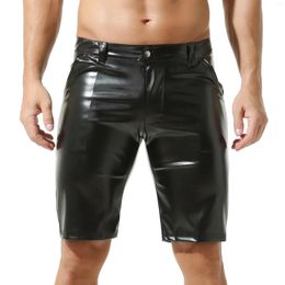 Men's Shorts Men Casual Leather Summer Fashion Solid Color PU Short Pants Slim Clubwear Male Stage Performance Costumes