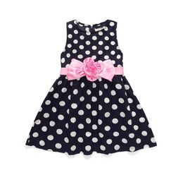 Big Polka Dot Dress Baby Girls White Black Bow Belts Sash Designs Summer Dresses for Kids 1t to 7t3461071