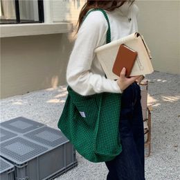 Women Woolen Canvas Bags Houndstooth Pattern Reversible Design Female Big Tote Handbag Casual Shoulder Shopping Bag For Ladies 240106