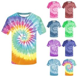 Women's T Shirts Tie Dye Printed Round Neck Short Sleeve Top Shirt Womens Solid Colour Exercise Tops