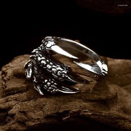 Cluster Rings Buddhastone Silver Colour Aggressive Fashion Dragon Claw Ring Men's Personality Trend Ethnic Style Vintage