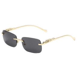 16% OFF Wholesale of Cheetah decorative frameless square Colour leopard head metal sunglasses for men and women