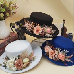 Berets Fedora Hats Women's Flower Flat Cap Fashion Autumn Winter Warm Top Basin British Vintage