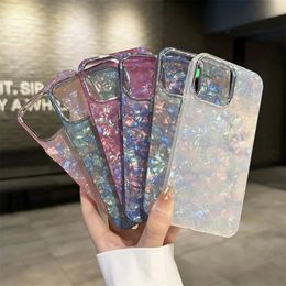 Luxury Aurora Glossy Diamond Shell Pattern Case For iPhone 15 14 13 12 11 Pro Max 14 Plus SE Laser IMD PC Hard Cover