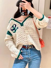 Sandro Micro Hollow Wool Embroidery Long Sleeve Knitted Top Women