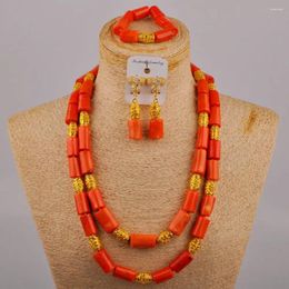 Necklace Earrings Set 24inches Orange Nigerian Coral Beads African Jewellery