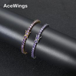 Purple Zircon Fashion 4mm 7inch 8inch Brass tennis Bracelet Hip Hop Iced Out female Jewellery CZ BB204 240105