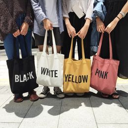 Women Canvas Shopping Bags Eco Reusable Foldable Handbag Large Capacity Solid Colour Letter Pattern Large Capacity Drop 240106