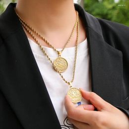 Chains Vintage 12 Horoscope Zodiac Sign Necklace For Women Men Stainless Steel Long Chain Round Coin Pendant Constellations