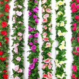 Decorative Flowers 250cm Artificial Vine For Wedding Home Interior Outdoor Outside Decoration Rattan Rose Fake Wall Hanging
