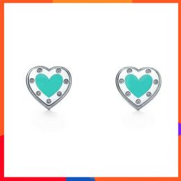 Stud 1 S925 Sterling r Heart-shaped Series Earrings Classic Fashion Exclusive Blue Enamel Splash Jewellery Ra0b 9N2X