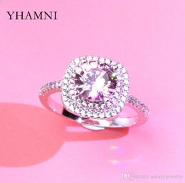 YHAMNI Fashion Round Pink CZ Stone 925 Sterling Silver Ring For Women Luxury Wedding Ring Fine Jewelery Box XJZ33353485565