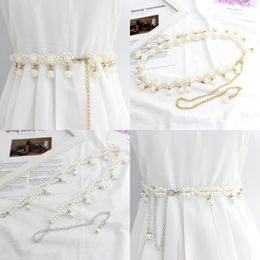 Dresses, beaded hooks, women's waist chains, Korean version, sweet fashion, pearl embellished metal belts, nine pearl belts