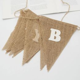 Party Decoration Baby Shower Burlap Linen Pennant Banner Garland Bunting Rustic Wedding Favors Decor Pull Flag Po Props