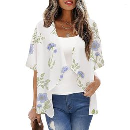 Women's Swimwear Summer Half Sleeve Loose Edition Printed Kimono Light Breathable Cardigan Short Casual Shirt Beach Clothing Top