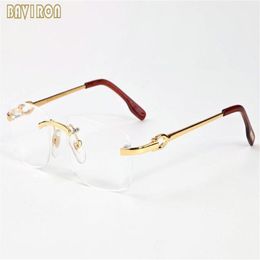 with box mens buffalo horn glasses women frames gold silver alloy metal frame 2020 fashion mens rimless sunglasses clear lens2569