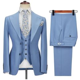 Tuxedos Men's Suits 3 Pieces Side Slit ed Lapel Man Clothing Business Formal Wedding Groom Prom Dress Wear BlazerVestPants 240106