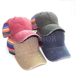 4 styles Young and middle-aged washed worn striped baseball cap fashion hole caps DIY hats db888