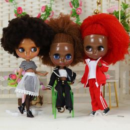 ICY DBS Blyth doll 16 bjd toy joint body dark skin afro hair 30cm doll anime girls 240105