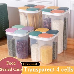 Storage Bottles Kitchen Cereals Box Plastic 4 Grids Sealed Jar Food Container Moisture-proof Grain Tank Spaghetti Keep Fresh