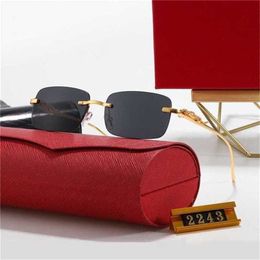 12% OFF Sunglasses new Small frame frameless square male and female leopard head metal cheetah 2243Kajia New