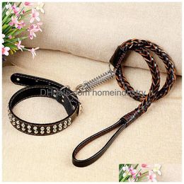 Dog Collars Leashes Fashion Leather Suit Leash Golden Retriever Labrador Medium And Large Pet Chain With Leashs Dogs Accessories S Dhiyn