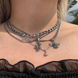 Pendant Necklaces ALYXUY 5 Pcs /Set Retro Angel Demon Clavicle Pin Chain Necklace Women Set Birthday Party Jewelry