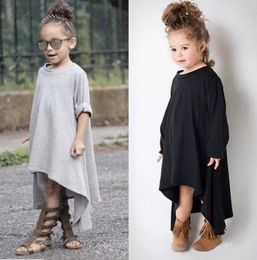 Spring Autumn Europe Fashion Baby Girls Dress Kids Long Sleeve Irregular Tops Dress Children Casual Cotton Dreses Black Gray 125362462927
