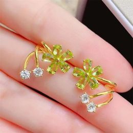 Stud Earrings Style 925 Silver Inlaid Natural Peridot Women's Simple And Versatile Design A Gift For Girlfriend