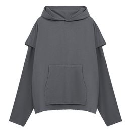 Double Heavyweight Hooded Pullover Sweatshirt Grey Mens Womens Oversized Hoodie Outerwear