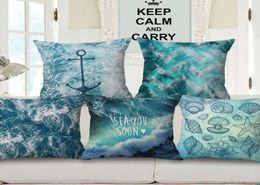 ocean sea cushion cover marine sofa chair throw pillow case nautical anchor almofada decorative cotton linen cojines4055021