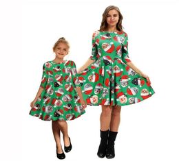 New Cat Christmas Print Mother And Daughter Matching Mid Sleeve Dress European And American Fashion Dress Female Fashion Style7617902