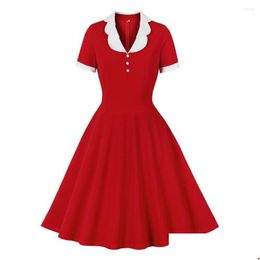 Urban Sexy Dresses Party Women Vintage Solid Red Dress Retro Rockabilly V-Neck Cocktail 1950S 40S Swing Summer Short Sleeves Drop De Dhjzw